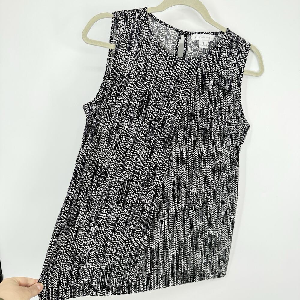 Liz Claiborne Sleeveless Top Small Black White Geo Print Stretch Knit - Picture 4 of 11